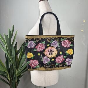 Y2K Fairy Grunge Whimsical Vintage ANNA SUI Flower Printed Mini Tote Bag Rare